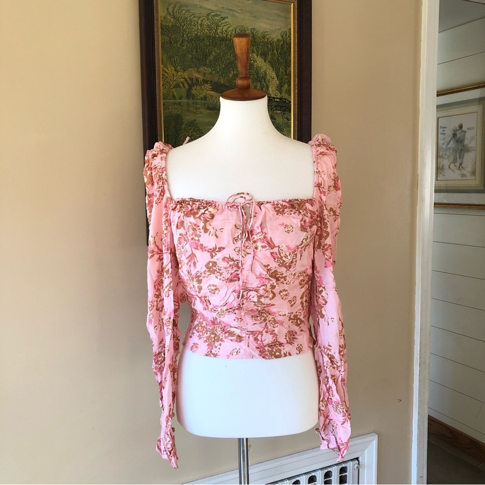 Free People Hilary Printer Pink Floral Long Sleeve Top XL